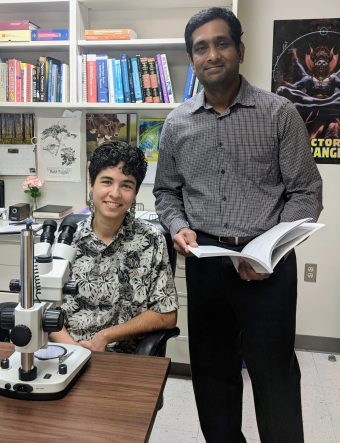 Rosalie Ierardi collaborates with Ram Raghavan to conduct tick surveillance research.