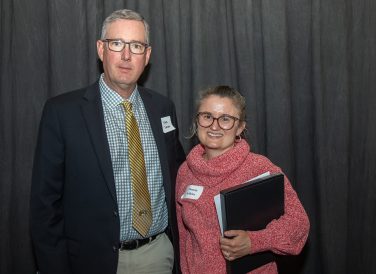 Assistant Professor of Food Animal Medicine and Surgery Pamela Adkins, pictured with CVM Associate Dean for Research and Graduate Studies Christian Lorson, received the Zoetis Award for Veterinary Research Excellence.