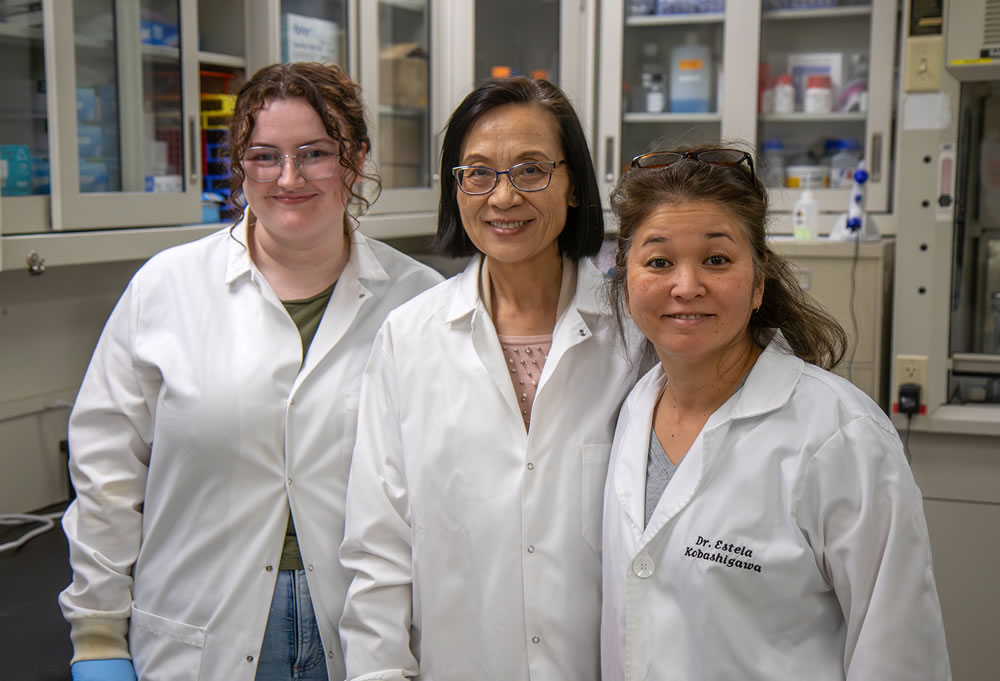 Pictured from left: Keara Allen, Dr. Shuping Zhang, Dr. Estela Kobashigawa