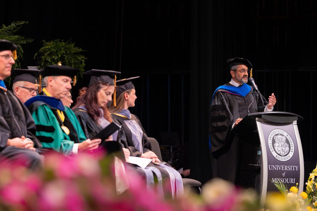 dean sreevatsan speaks during commencment
