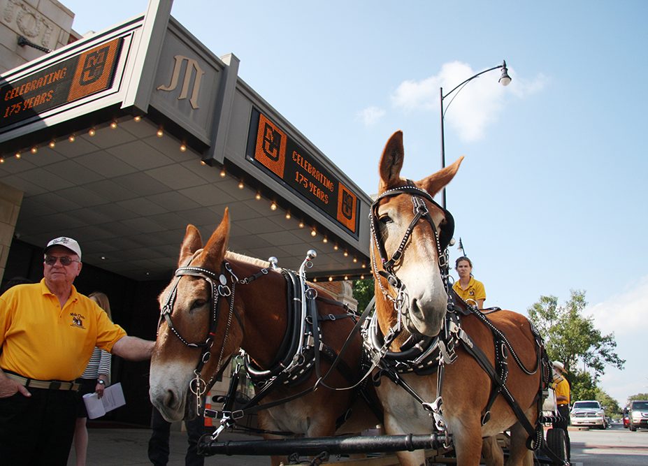 the mule team wagon in front of the missouri theatre