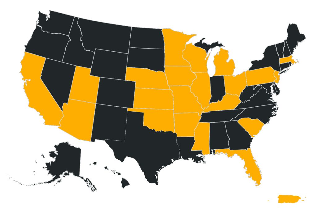 map highlighting states/territories students represent